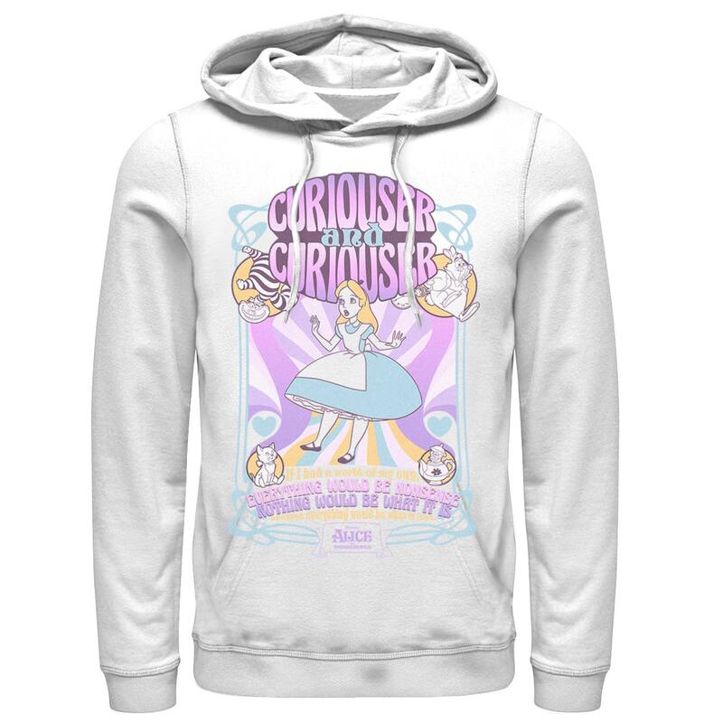 アニメキャラクター レディース トップス Tシャツ パーカー Licensed Character Men's Alice In Wonderland Psychedelic Nouveou Neon Hoodie White ホワイト