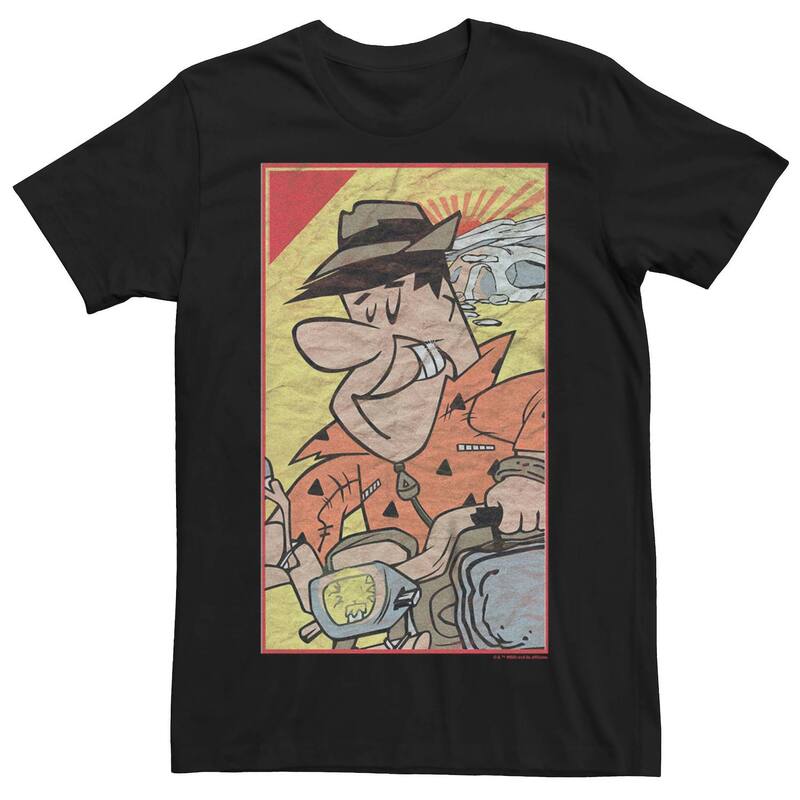 アニメキャラクター レディース トップス Tシャツ グラフィック Licensed Character Men's The Flintstones Fredriving Motorcycle Graphic Tee Black ブラック