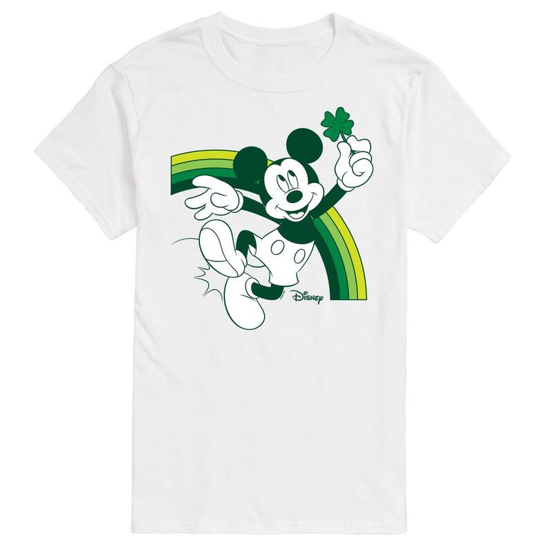 ディズニー レディース トップス Tシャツ グラフィック Disney's Mickey Mouse Men's Green Rainbow Graphic Tee White ホワイト