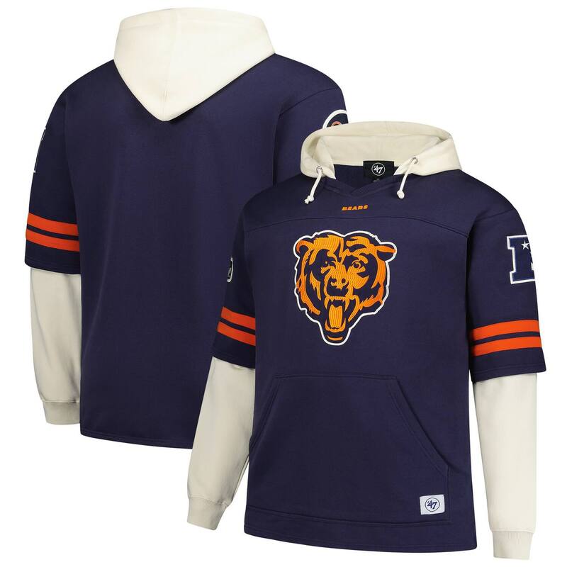 フォーティセブンブランド レディース トップス プルオーバー V素っ首 トール パーカー 47 Brand Men\u0027s \u002747 Navy Chicago Bears Big \u0026 Tall Split Zone Cornerback V-Neck Hoodie Brs Navy 米国海軍