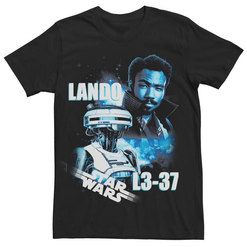 アニメキャラクター レディース トップス Tシャツ Licensed Character Men'star Wars Han Solo Lando Names Tee Black ブラック