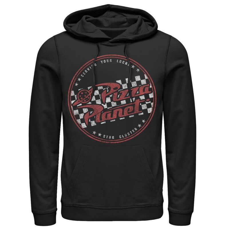 ディズニー ピクサー レディース トップス Tシャツ ロゴ パーカー Disney / Pixar's Toy Story Men's Pizza Planet Checkered Logo Hoodie Black ブラック