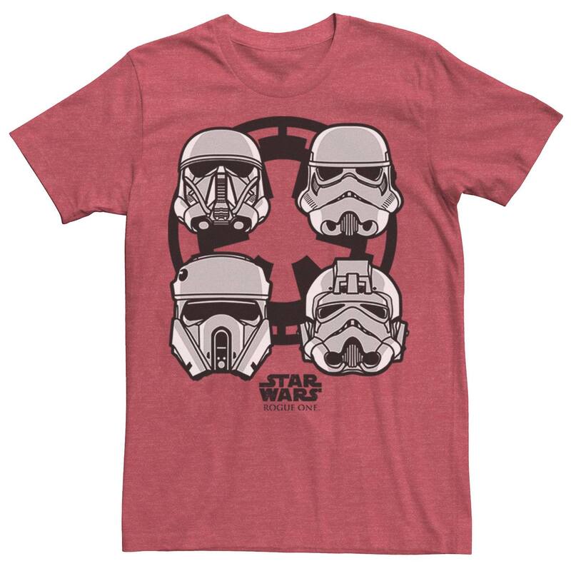 アニメキャラクター レディース トップス Tシャツ エンパイア ロゴ Licensed Character Men'star Wars Rogue One Stormtrooper Helmet Empire Logo Tee Red Heather ヘザー