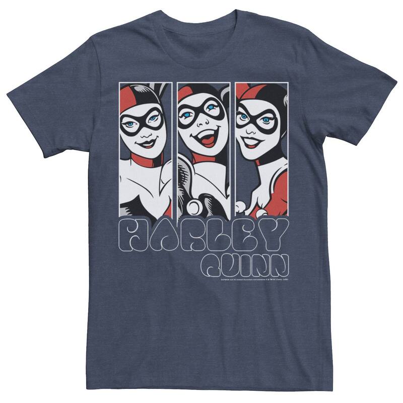 アニメキャラクター レディース トップス Tシャツ ヴィンテージ Licensed Character Men's Batman Harley Quinn Vintage Portrait Panel Tee Navy Heather ヘザー