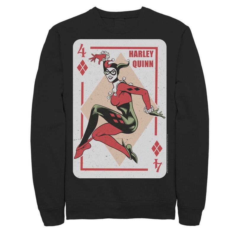 アニメキャラクター レディース トップス Tシャツ スウェット Licensed Character Men's DComics Harley Quinn Playing Card Sweatshirt Black ブラック