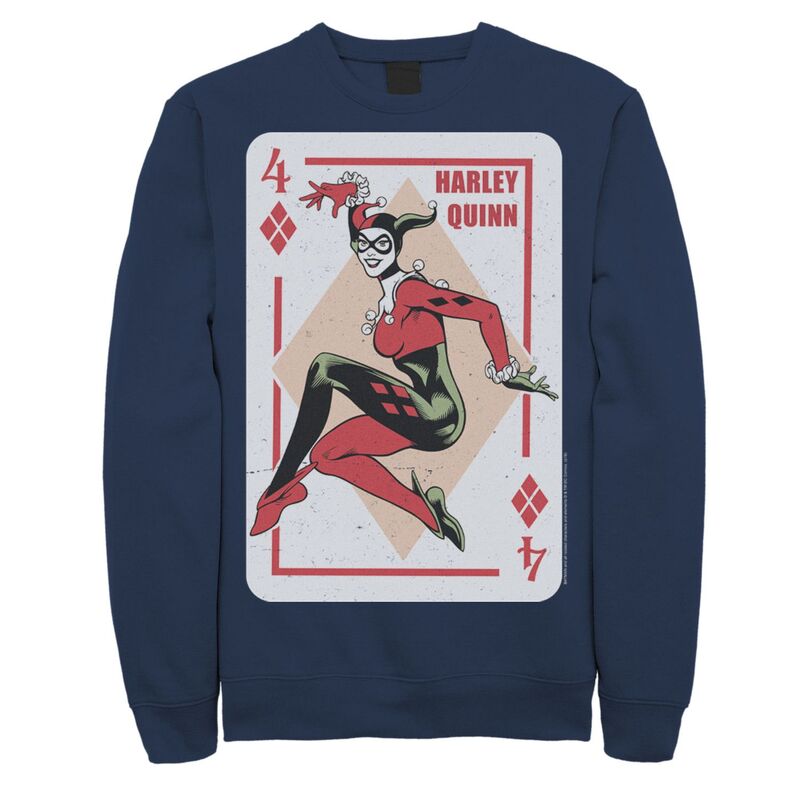 アニメキャラクター レディース トップス Tシャツ スウェット Licensed Character Men's DComics Harley Quinn Playing Card Sweatshirt Navy ネイビー
