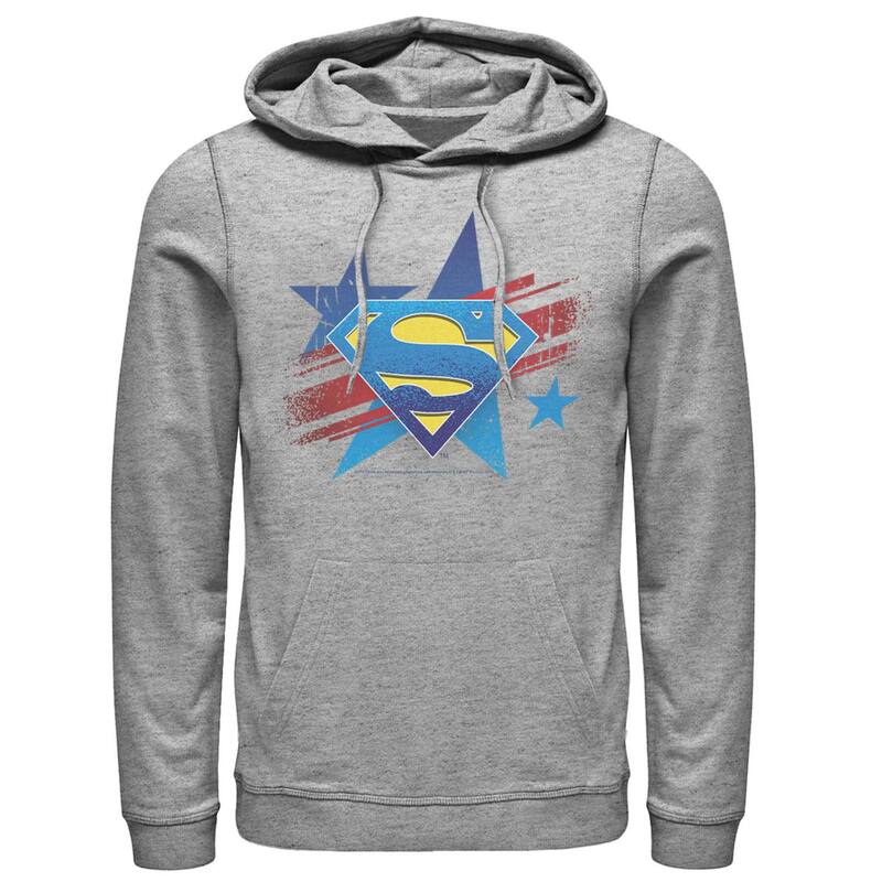 アニメキャラクター レディース トップス Tシャツ ロゴ パーカー Licensed Character Men's DComicsuperman Stars And Stripes Chest Logo Hoodie Athletic Heather ヘザー