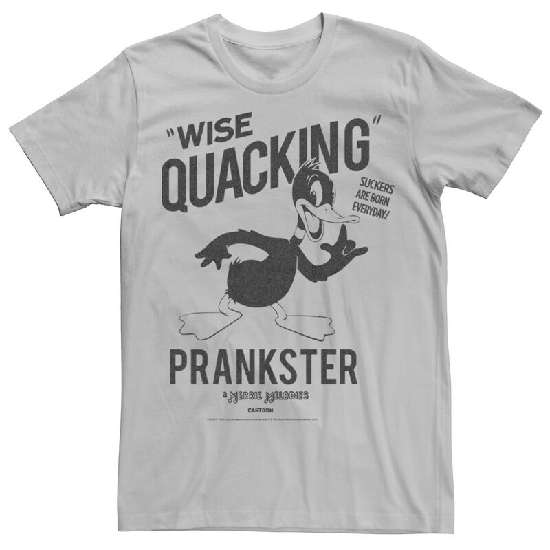 アニメキャラクター レディース トップス Tシャツ Licensed Character Men's Looney Tunes Daffy Duck Wise Quacking Prankster Tee Silver シルバー