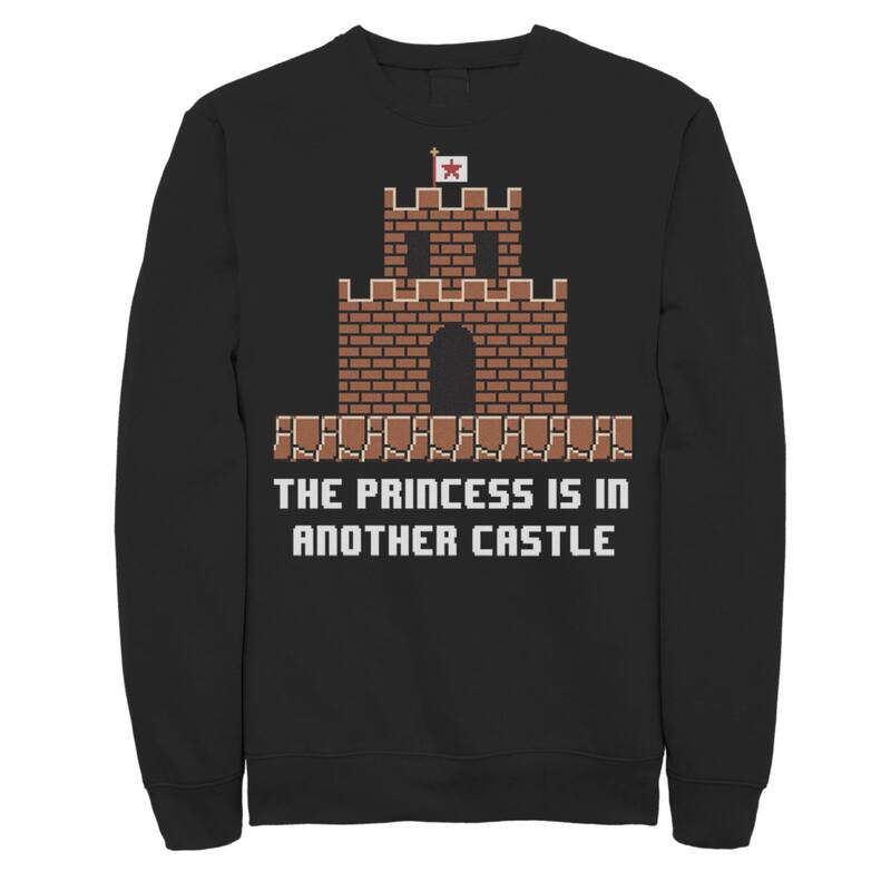 アニメキャラクター レディース トップス Tシャツ スウェット Licensed Character Men'super Mario The Princess Is In Another Castle Sweatshirt Black ブラック