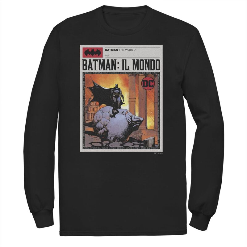 アニメキャラクター レディース トップス Tシャツ トール Licensed Character Big & Tall DComics Batman: Il Mondo Italy News Poster Tee Black ブラック 7,110円