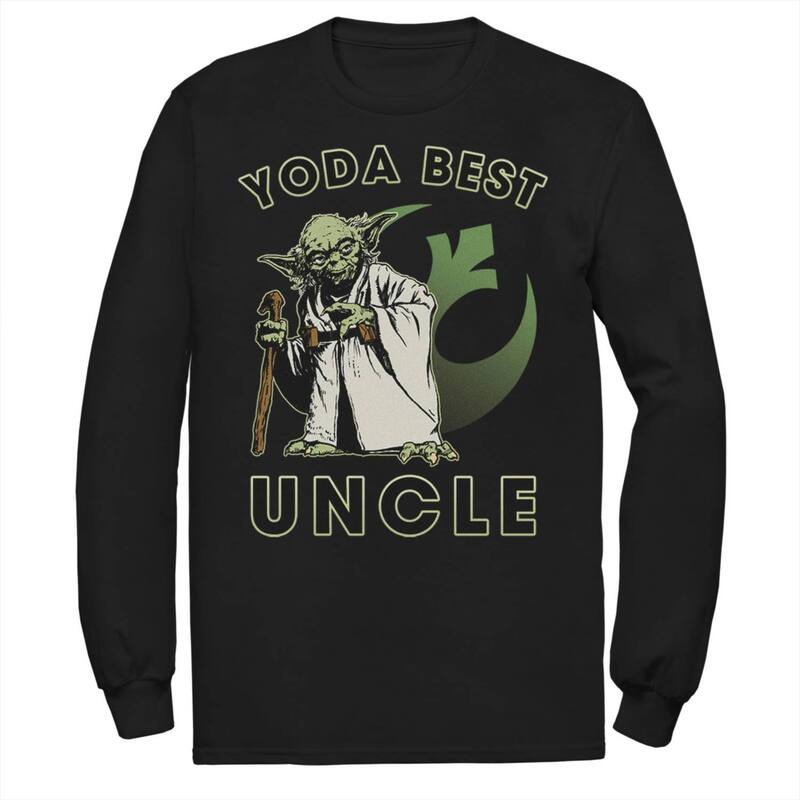アニメキャラクター レディース トップス Tシャツ トール ロゴ グラフィック Licensed Character Big & Tall Star Wars Yoda Best Uncle Rebelogo Long Sleeve Graphic Tee Black ブラック