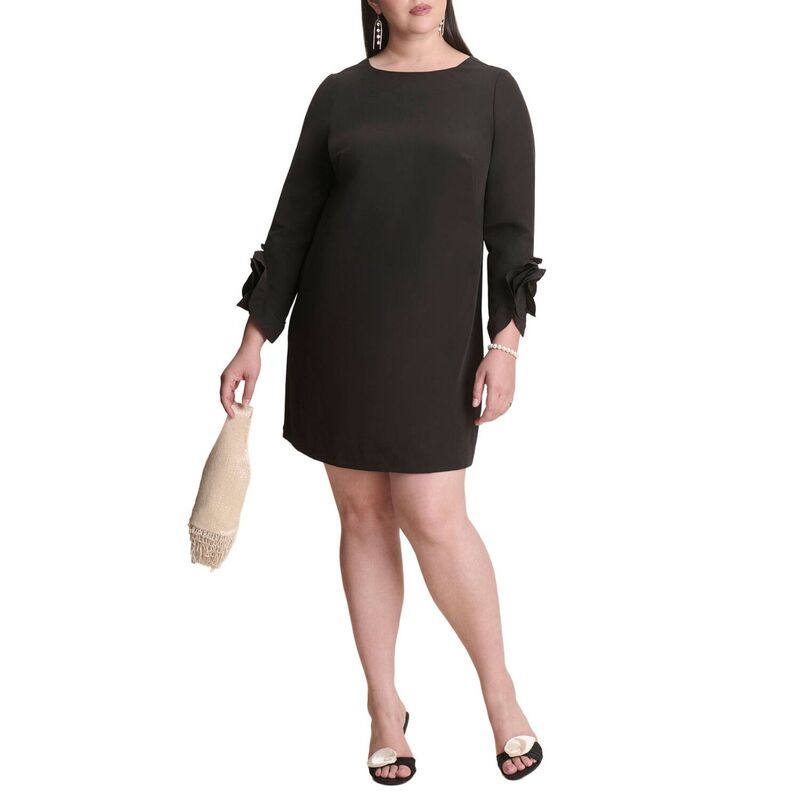 エロクイ レディース トップス ワンピース プラスサイズ ミニ ELOQUII Women's Plusize Rosette Sleeve Mini Dress Black Onyx ブラック