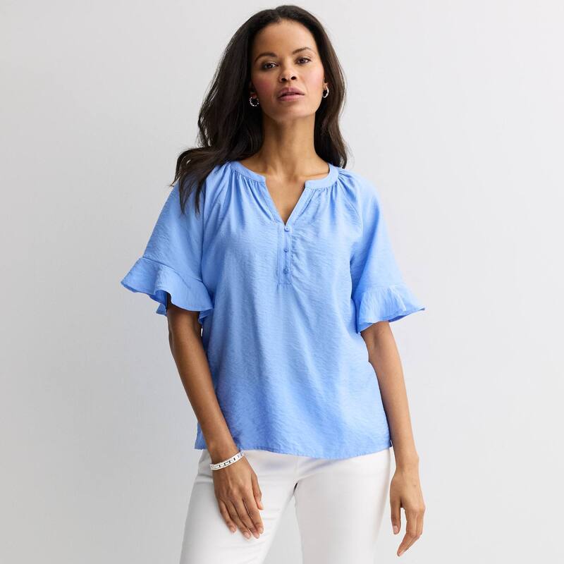 クロフト＆バロー レディース トップス シャツ 半袖 ブラウス Women's Croft & Barrow Short-Sleeve Notchneck Blouse Paisley Peri