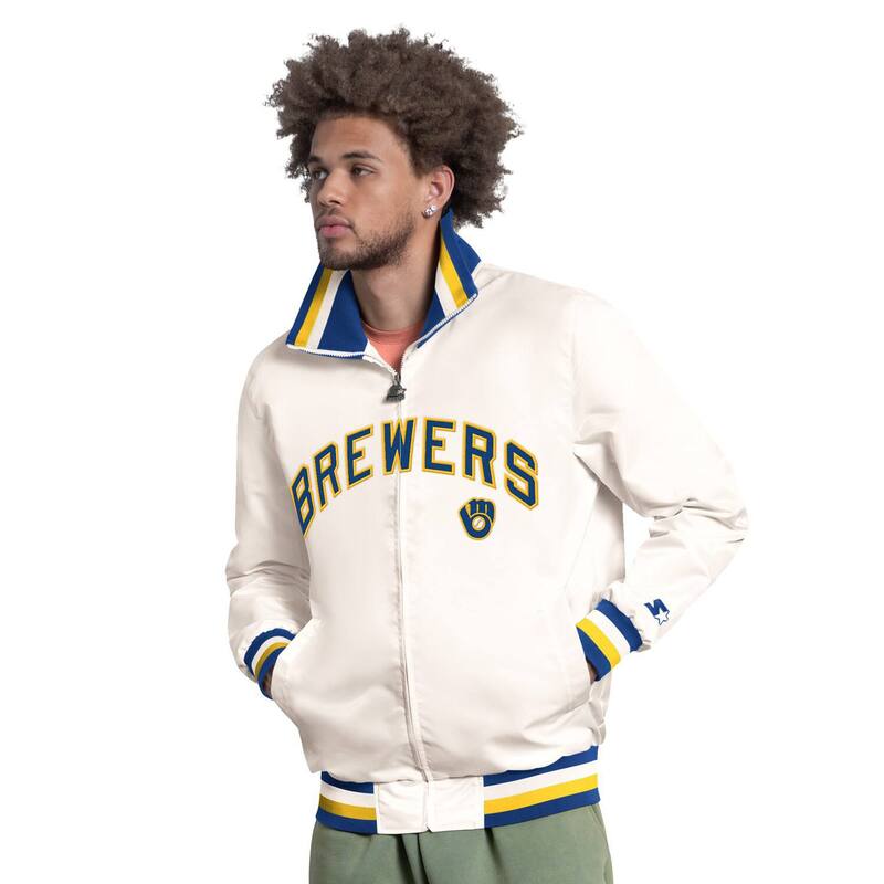 スターター レディース アウター ジャケット・ブルゾン キャップ ロゴ Men'starter White Milwaukee Brewers The Captain Cooperstown Logo Full-Zip Varsity Jacket Brwhite ホワイト