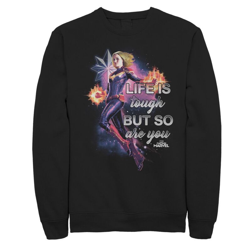 アニメ文字記号 レディース トップス プルオーバー 汗水 旗がしら Licensed Character Men\u0027s Captain Marvel You Are Tough Sweatshirt Black 黒いこと