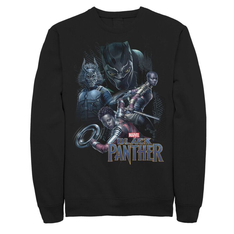 マーベル レディース トップス ティーシャツ 流汗 Men\u0027s Marvel Black Panther Movie Warrior Posesweatshirt Black 黒いこと Tシャツ・カットソー-レディースファッション-トップス