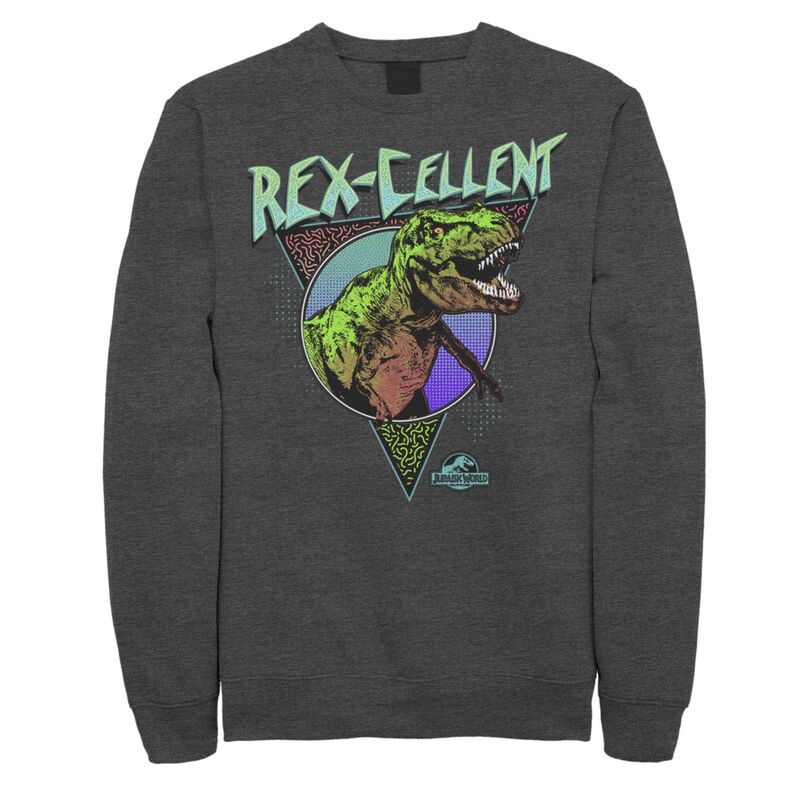 アニメ文字記号 レディース トップス プルオーバー Licensed Character Men\u0027s Jurassic World Rex-Cellent Retro Colorsweashirt Charcoal Heather 濃灰色