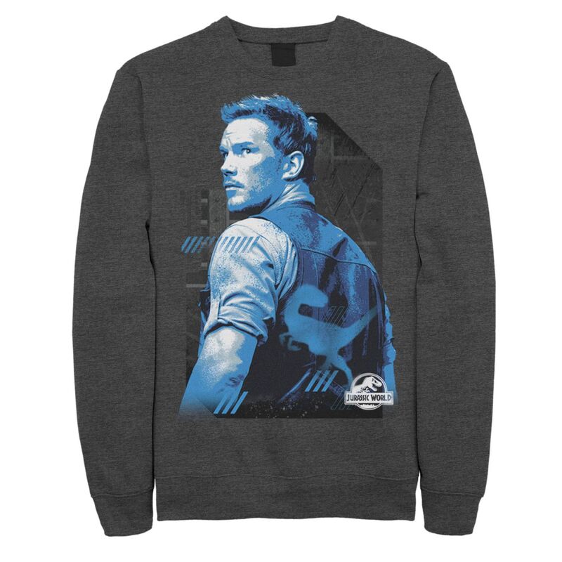アニメキャラクター レディース トップス Tシャツ スウェット Licensed Character Men's Jurassic World Owen Blue Tone Portrait Sweatshirt Charcoal Heather チャコール