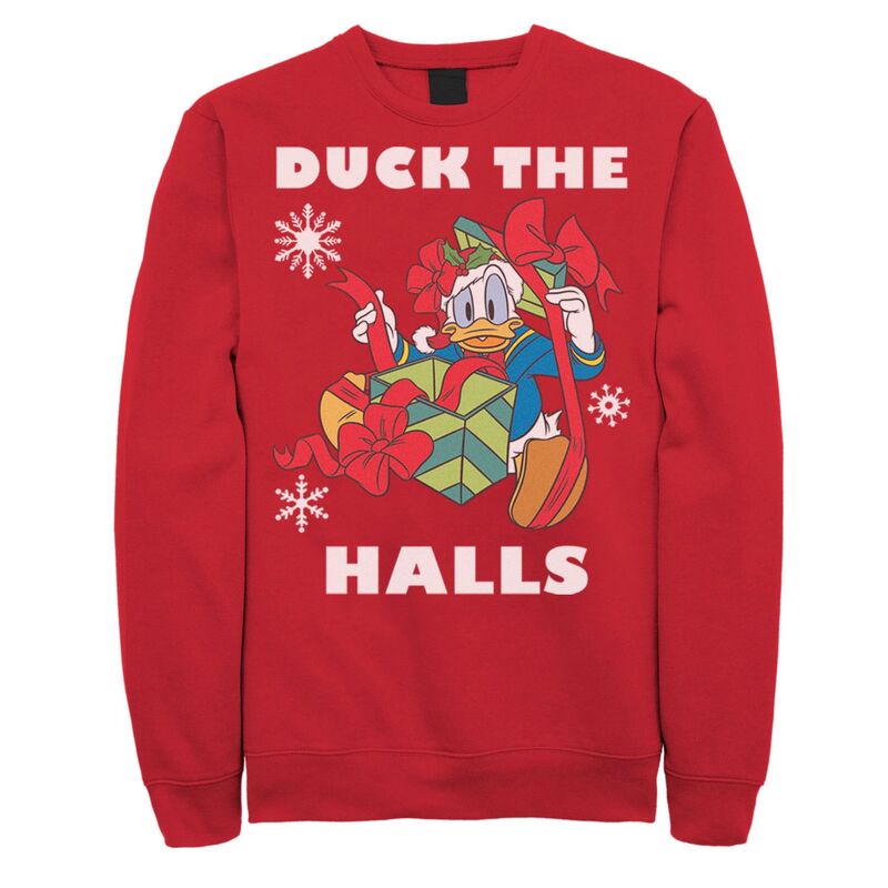 ディズニー レディース トップス Tシャツ スウェット Disney's Donalduck The Halls Men's Christmas Portrait Sweatshirt Red レッド
