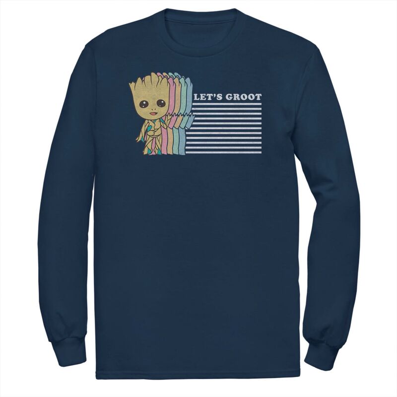 アニメキャラクター レディース トップス Tシャツ トール Licensed Character Big & Tall Marvel Guardians of the Galaxy Groot Striped Tee Navy ネイビー