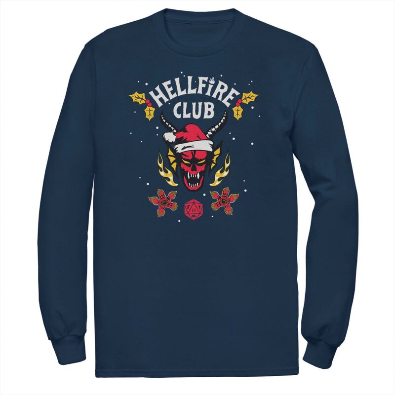 アニメキャラクター レディース トップス Tシャツ トール Licensed Character Big & Tall Stranger Things Hellfire Club Holidaysnow Long Sleeve Tee Navy ネイビー