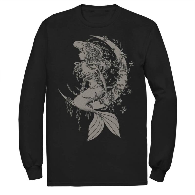 アニメキャラクター レディース トップス Tシャツ トール グラフィック Licensed Character Disney's Little Mermaid Big & Tall Ariel Tattoo Style Portrait Long Sleeve Graphic Tee Black ブラック