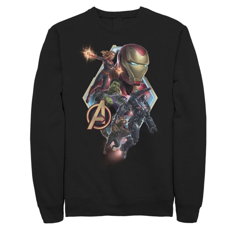 マーベル レディース トップス Tシャツ ロゴ フリース Men's Marvel Avengers Endgame Team Logo Diamond Group Action Pose Fleece Black ブラック