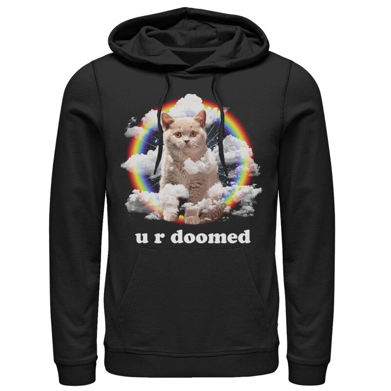 アニメキャラクター レディース トップス Tシャツ パーカー Licensed Character Men's Cat Rainbow Clouds U R Doomed Hoodie Black ブラック