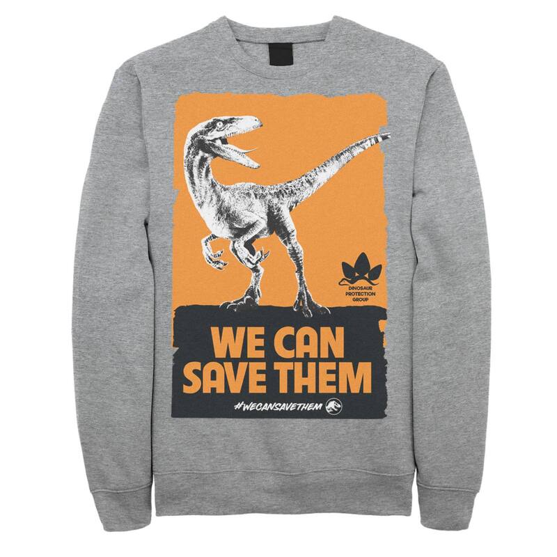 アニメ文字記号 レディース トップス ティーシャツ 流汗 Licensed Character Men\u0027s Jurassic World We Can Save Them Poster Sweatshirt Athletic Heather ギョリュウモドキ トップス-Tシャツ・カットソー-レディースファッション