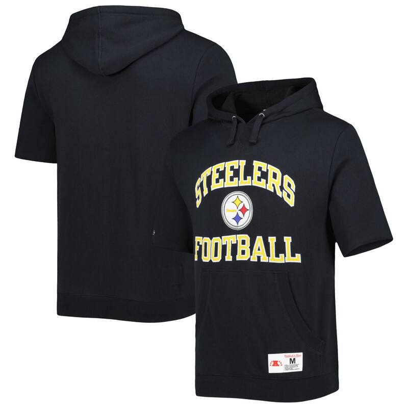ミッチェル&ネス レディース トップス Tシャツ パーカー Men's Mitchell & Ness Black Pittsburgh Steelers Washed Short Sleeve Pullover Hoodie Stl Black ブラック