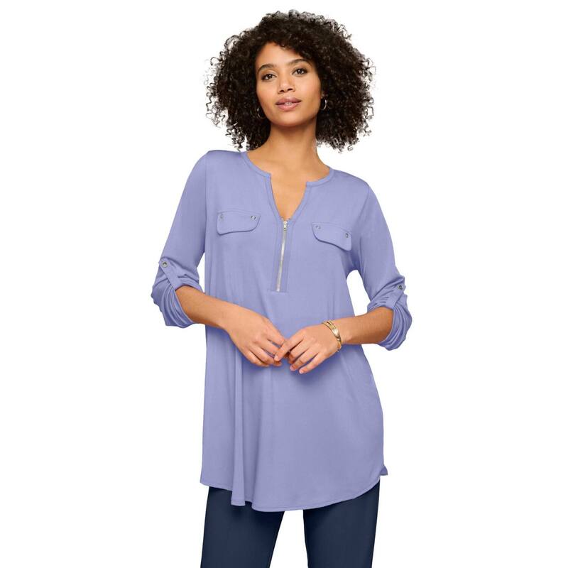 ロアマンズ レディース トップス Tシャツ プラスサイズ Roaman's Women's Plusize Zip Front Ultrasmooth Fabric Tunicoolilac ライラック