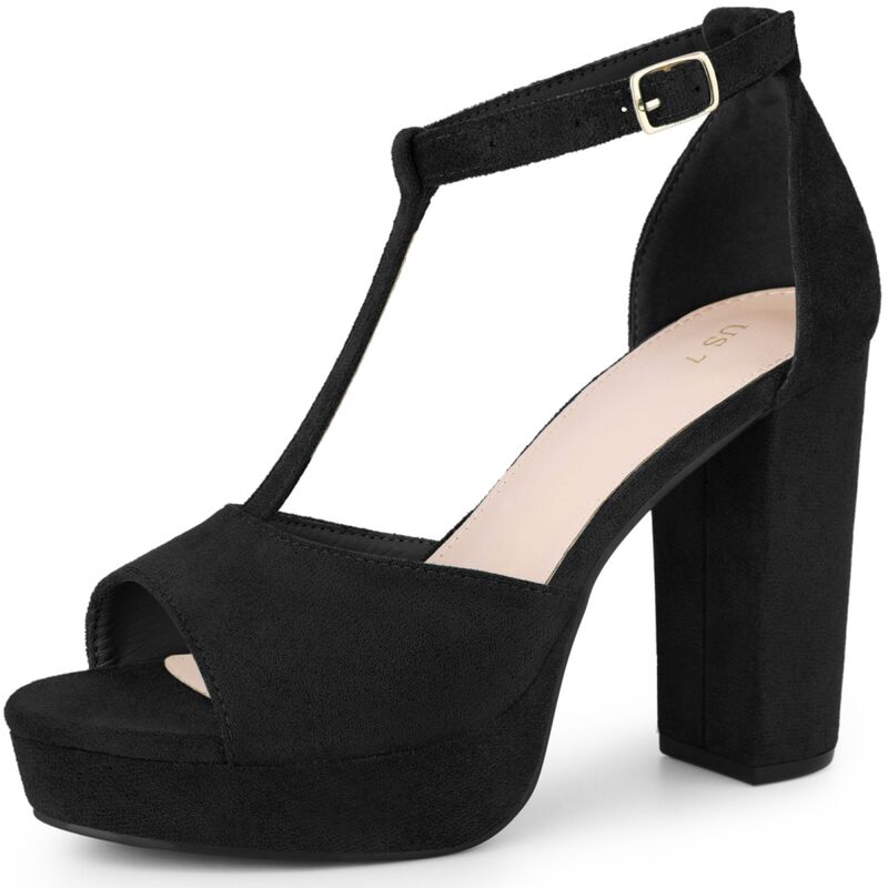 アレグラ ケー レディース シューズ パンプス プラットフォーム サンダル ヒール ALLEGRA K Women's T-Straplatform Chunky Higheel Sandals Black ブラック