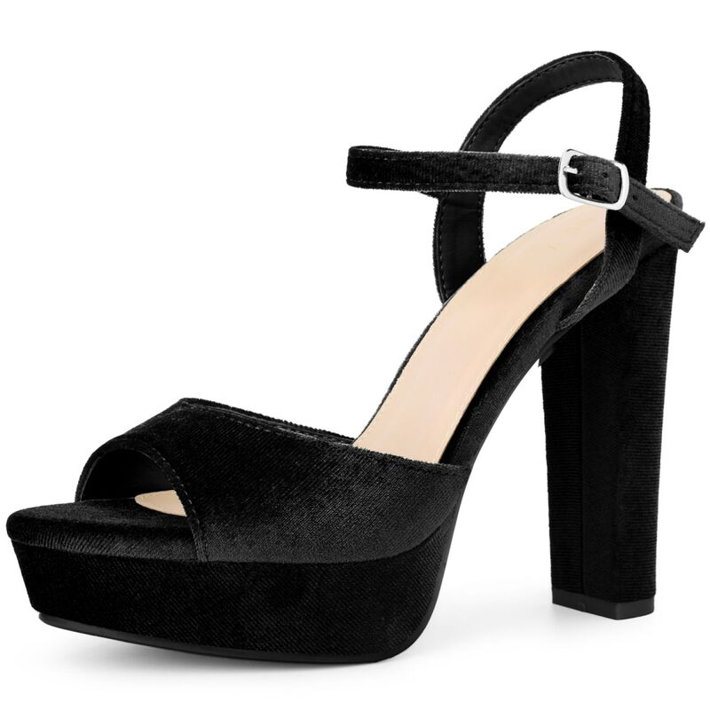 アレグラ ケー レディース シューズ パンプス プラットフォーム サンダル ヒール ALLEGRA K Women's Chunky Higheelslingback Straplatform Heel Sandals Black ブラック