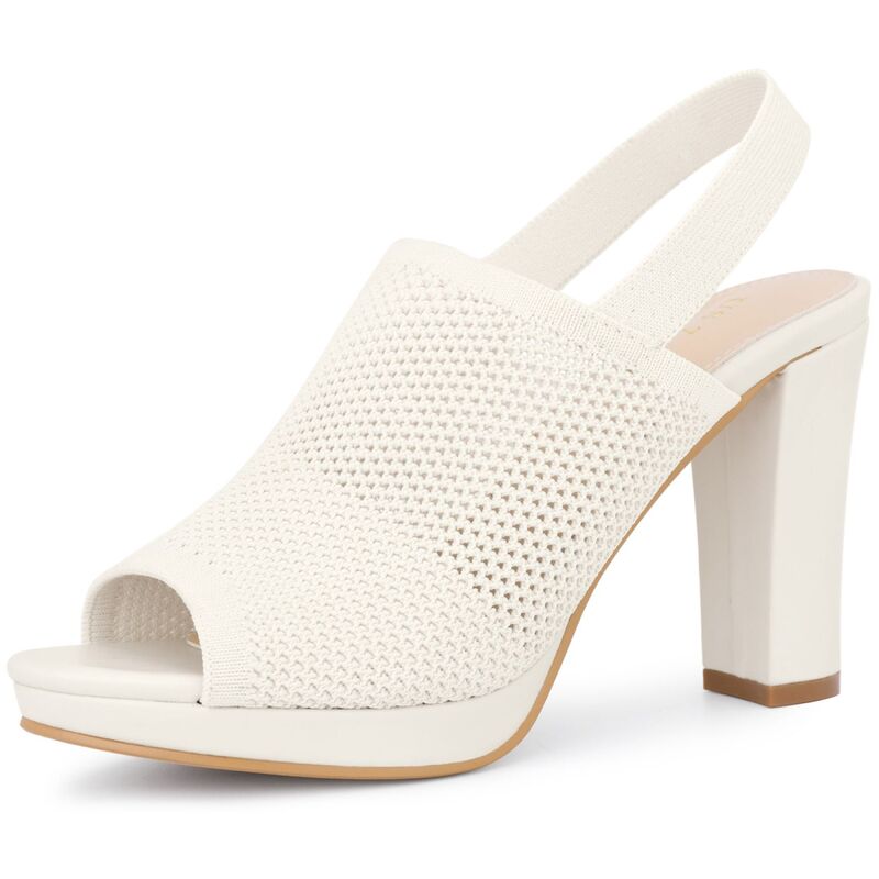 アレグラ ケー レディース シューズ パンプス プラットフォーム サンダル ヒール ALLEGRA K Women's Chunky Heels Peep Toe Slingback Platform Heelsandals Cream クリーム
