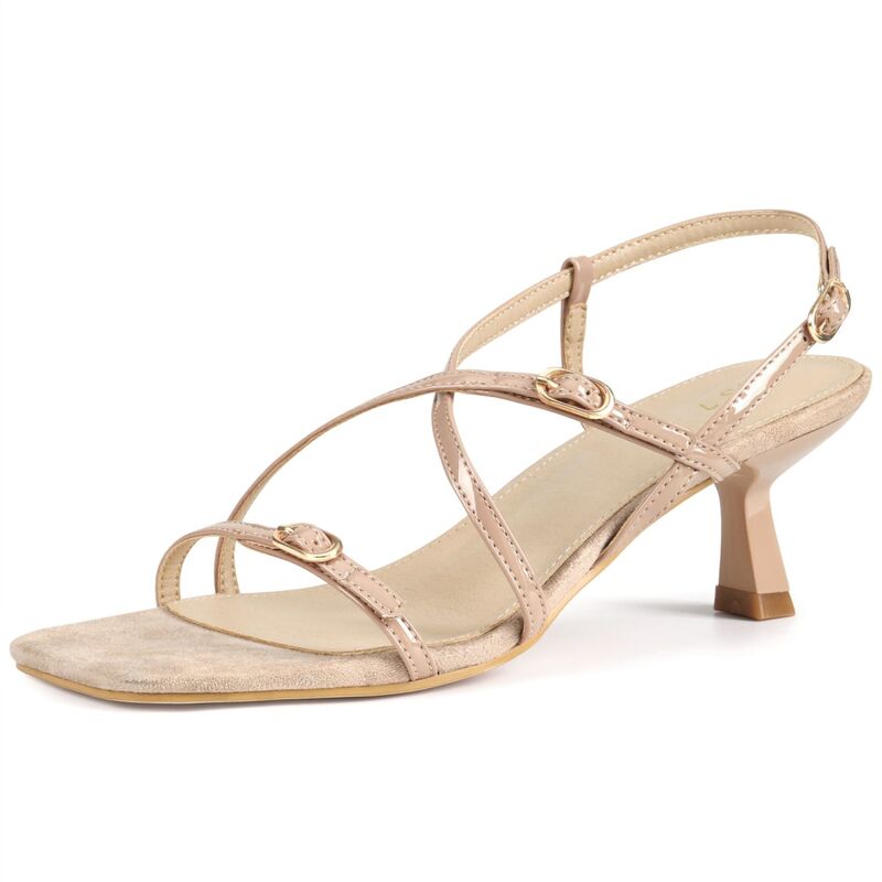 アレグラ ケー レディース シューズ パンプス サンダル ヒール ALLEGRA K Women's Mental Buckle Strappy Heels Kitten Heel Sandals Beige ベージュ 14,541円