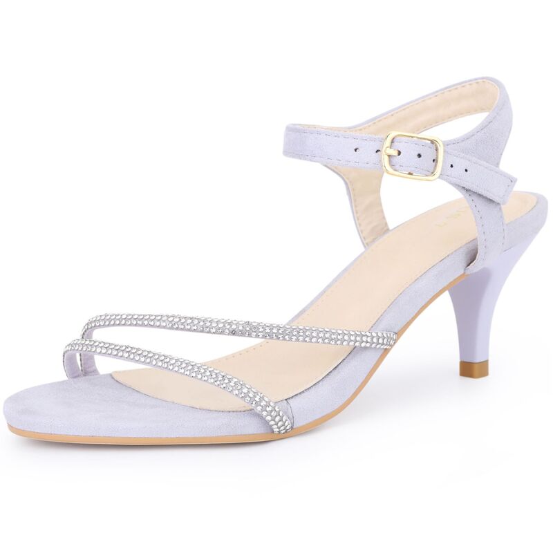 アレグラ ケー レディース シューズ パンプス サンダル アンクル ヒール ALLEGRA K Women's Rhinestones Ankle Strap Kitten Heel Sandals Light Purple パープル|ReVida 店