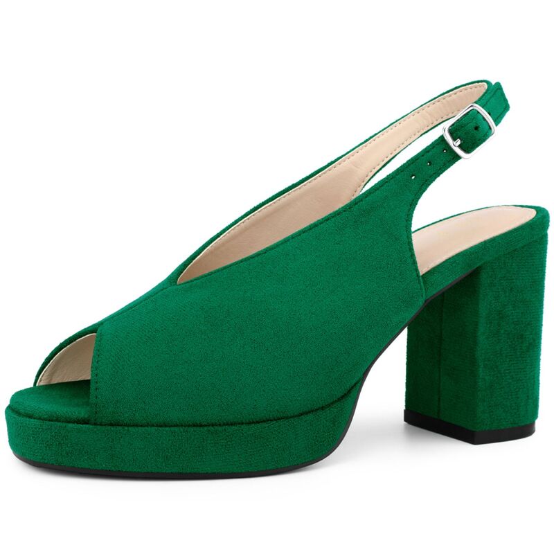 アレグラ ケー レディース シューズ パンプス プラットフォーム サンダル ヒール ALLEGRA K Women'slingback Platform Heels Chunky Heel Sandals Green グリーン