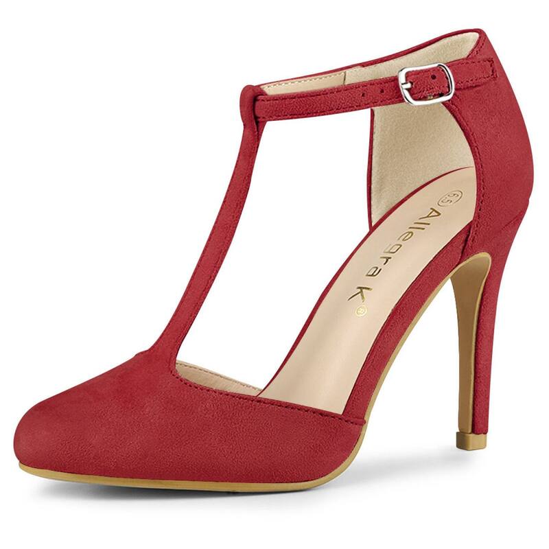 アレグラ ケー レディース シューズ パンプス ヒール ALLEGRA K Women's Rounded Toe Stiletto Heel T-Strap Dress Pumps Red レッド