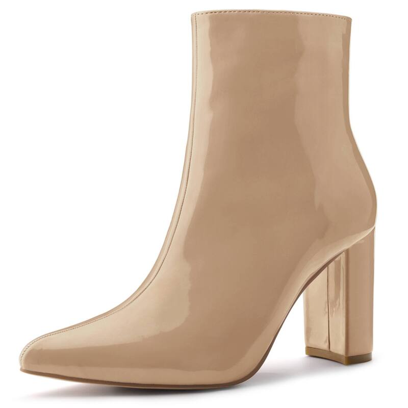 アレグラ ケー レディース シューズ ブーツ・レインブーツ アンクル ヒール ALLEGRA K Women's Chunky Heel Pointed Toe Zipper Ankle Boots Khaki カーキ