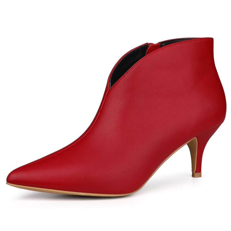 アレグラ ケー レディース シューズ ブーツ・レインブーツ カットアウト アンクル ヒール ALLEGRA K Women's Cutout Pointy Toe Stiletto Heels Boots Ankle Booties Red レッド|ReVida 店