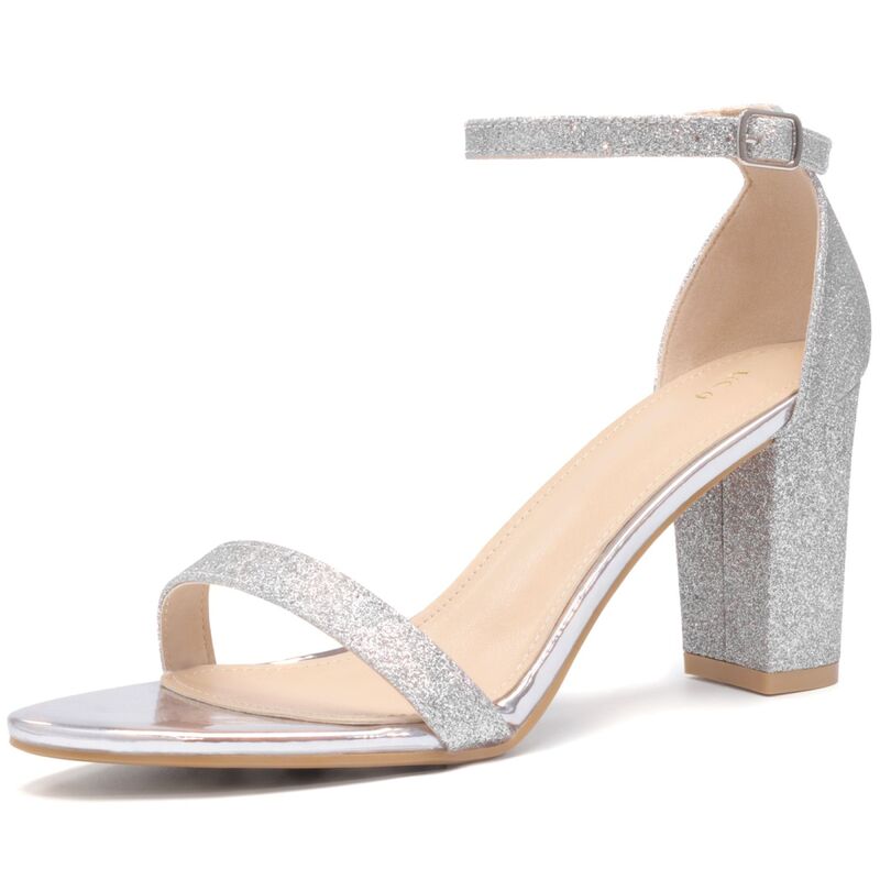アレグラ ケー レディース シューズ パンプス サンダル アンクル ヒール ALLEGRA K Women's Glitter Ankle Strap Chunky Heelsandalsilver シルバー｜ReVida 店