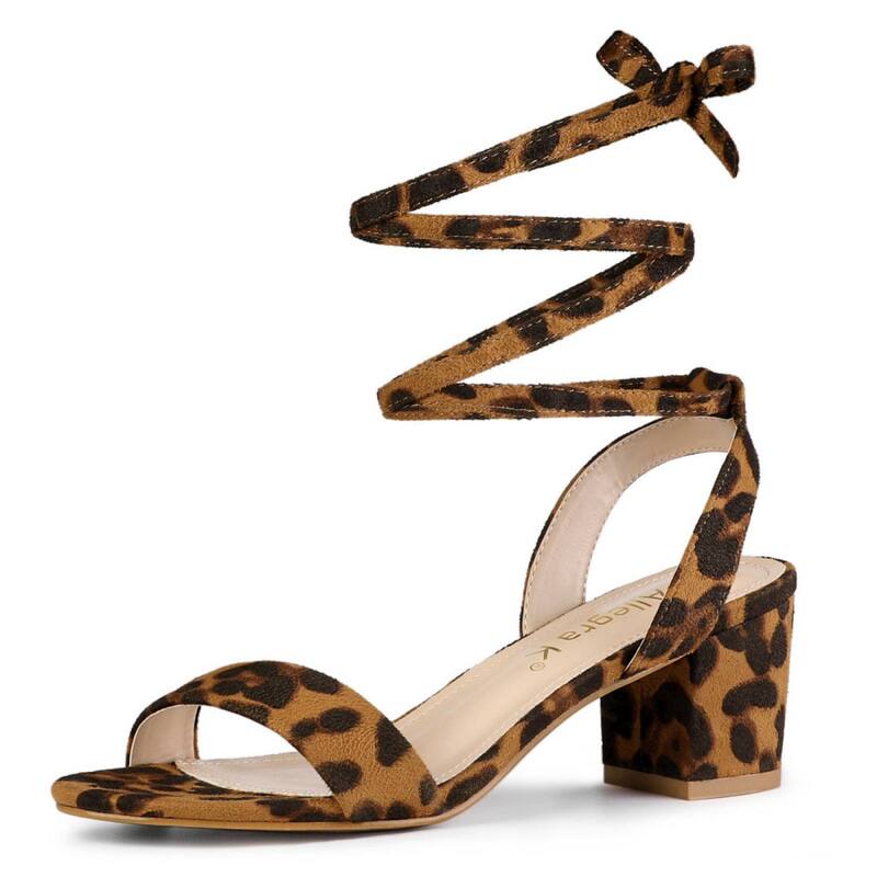 アレグラ ケー レディース シューズ パンプス サンダル レース ヒール ALLEGRA K Women's Block Heel Sandals Lace Up Heels Leopard Print アニマル