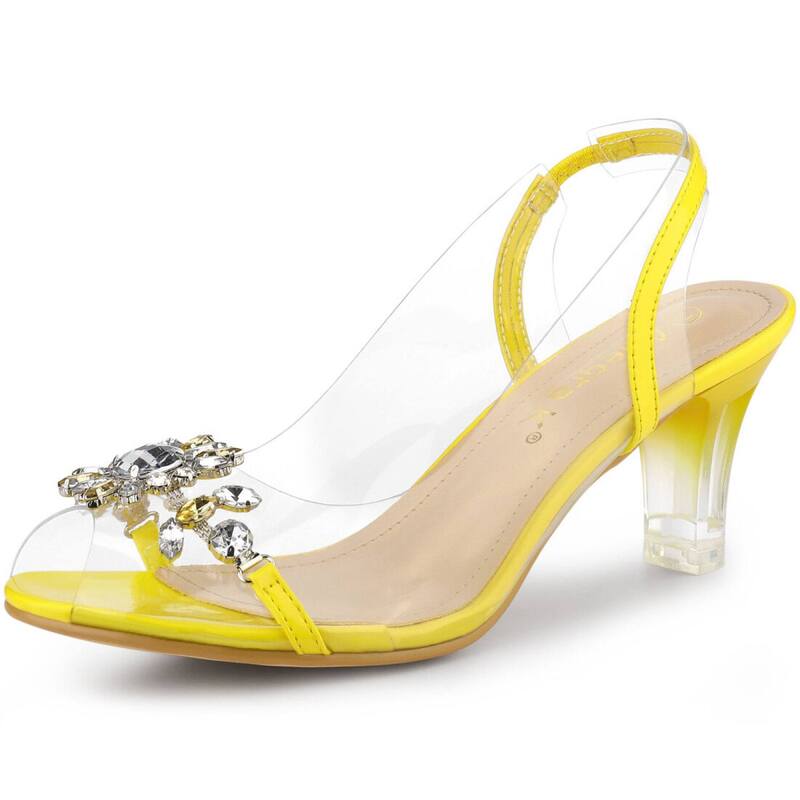 アレグラ ケー レディース シューズ パンプス サンダル ヒール ALLEGRA K Women's Clear Slingback Flowerhinestone Peep Toe Heelsandals Yellow イエロー