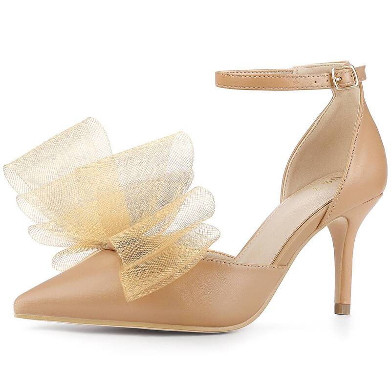 アレグラ ケー レディース シューズ パンプス アンクル ヒール ALLEGRA K Women's Bow Tie Ankle Strap Stiletto Higheels Pumps Light Camel キャメル｜ReVida 店
