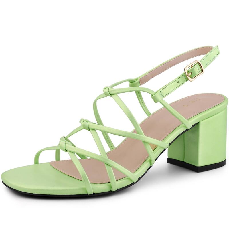 アレグラ ケー レディース シューズ パンプス サンダル アンクル ヒール ALLEGRA K Women'square Toe Knots Ankle Strap Chunky Heelsandals Lime Green ライム