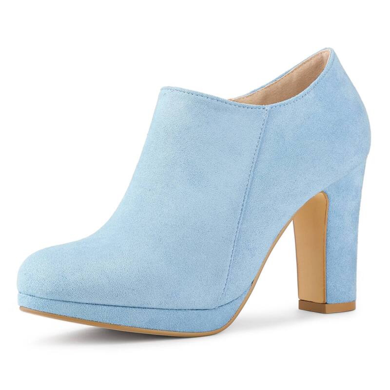 アレグラ ケー レディース シューズ ブーツ・レインブーツ プラットフォーム アンクル ヒール ALLEGRA K Women's Platform Round Toe Chunky Heel Ankle Bootiesky Blue ブルー