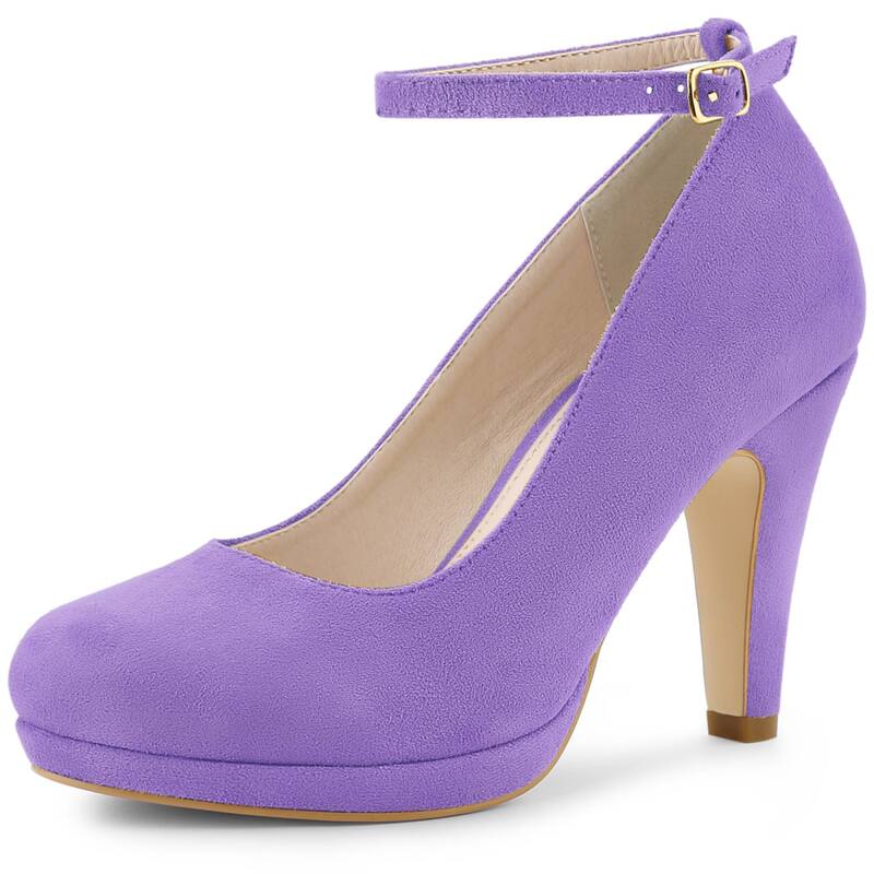 アレグラ ケー レディース シューズ パンプス アンクル ヒール ALLEGRA K Women's Round Toe Stiletto Heels Ankle Strapumps Purple パープル
