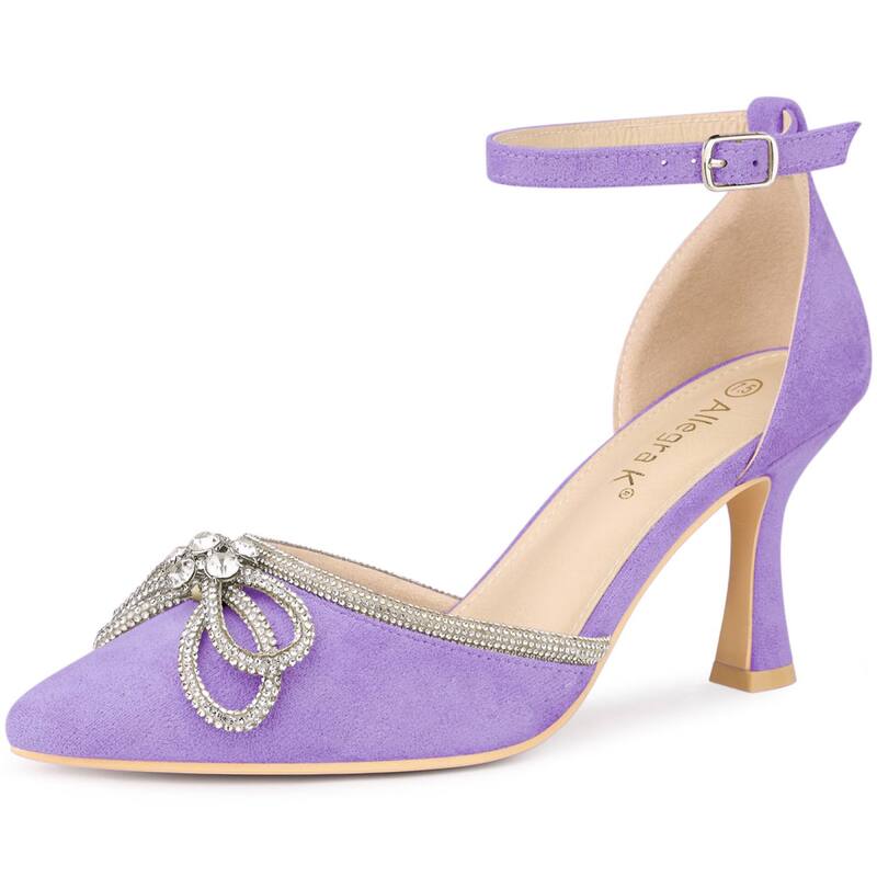 アレグラ ケー レディース シューズ パンプス サンダル アンクル ヒール ALLEGRA K Women's Rhinestones Bow Ankle Strap Stiletto Heel Sandals Pumps Purple パープル