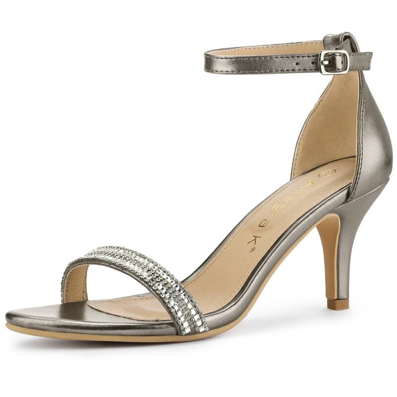 アレグラ ケー レディース シューズ パンプス サンダル アンクル ヒール ALLEGRA K Women'stiletto Heels Rhinestone Ankle Strap Sandals Gunmetal ガンメタル