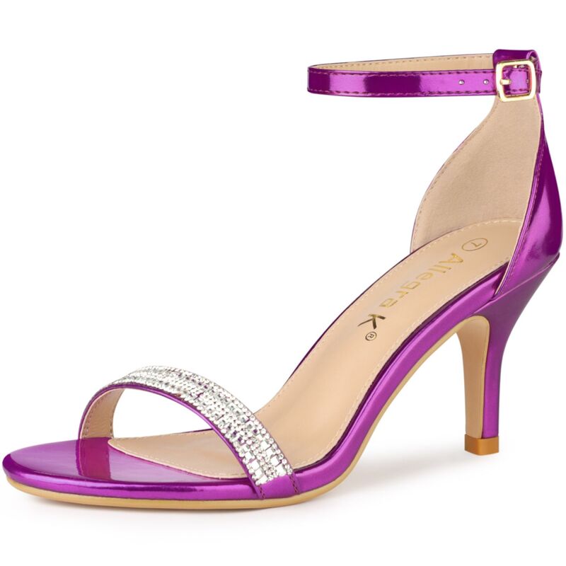 アレグラ ケー レディース シューズ パンプス サンダル アンクル ヒール ALLEGRA K Women'stiletto Heels Rhinestone Ankle Strap Sandals Purple パープル